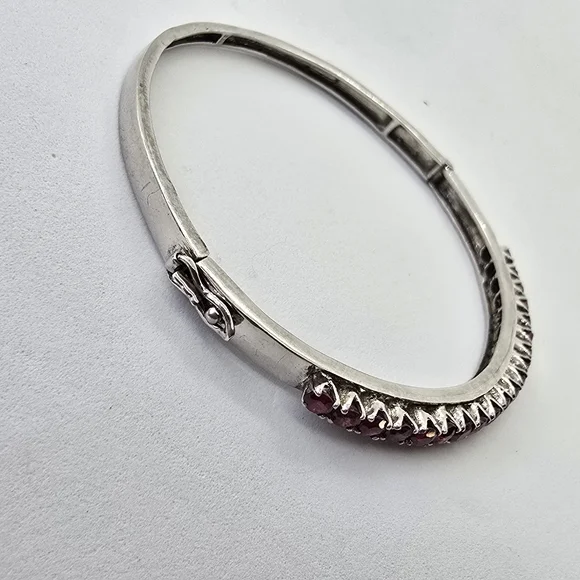 Vintage Pink Tourmaline Accent Sterling Silver Bangle Bracelet - Picture 5 of 11
